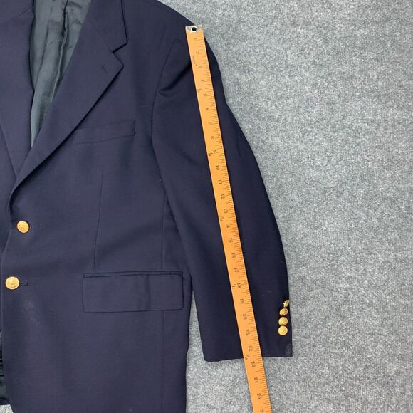 Vintage Chaps Ralph Lauren Blazer Mens 46 Navy Wool Gold Buttons Padded Shoulder - Picture 7 of 16